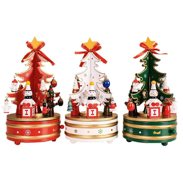 Christmas tree Santa Claus Merry-Go-Round Wooden Music Box Xmas Music Box Wedding Birthday Gift 3 Colors