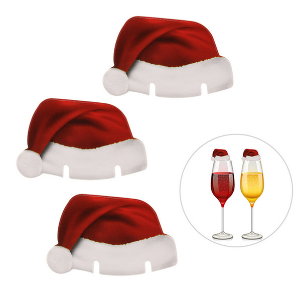 Paper Xmas Hats Champagne Wine Glass Insert Caps Christmas Holiday Party Decorations Christmas Hat Glass Cup Flag Toys