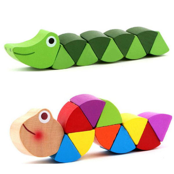 Baby New Wooden Toys Cute Transformable Crocodile Caterpillars Puzzles Fingers Flexible Training Intelligence Educational Toy