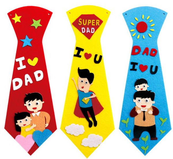 Creative Kid Student DIY Neck Tie Father Dad Birthday Gifts Handmade Neckwear Cartoon Neckcloth Children Party New Year Personality Necktie