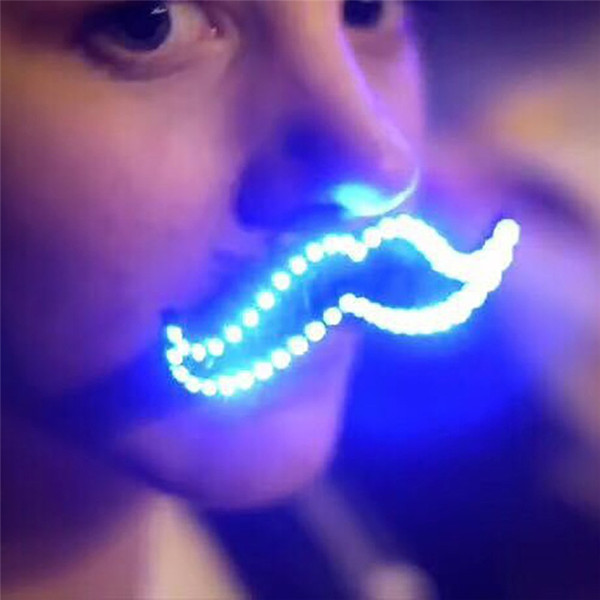 100pcs free DHL Christmas LED beard Glowing Beard Mustache 8 Modes Luminous Halloween Cosplay Beard Prop Fake Bread Creative