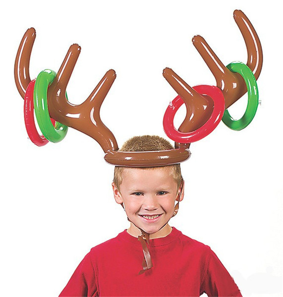 Hot Saling Inflatable Kid Children Toys Fun Christmas Toy Toss Game Reindeer Antler Hat With Rings Hats Party Supplies