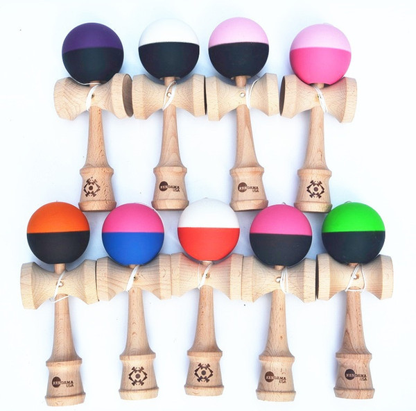 MOQ 100pcs half rubber paint Kendama 9colors 18.5CM Boutique Japan Traditional Game beech Kendama TOY