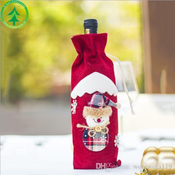 Christmas Decoration Santa Snowman Red Wine Bottle Set Tableware Wine Bottle Bags Snowman Gifts Champagne Party Decoration Party Supplies