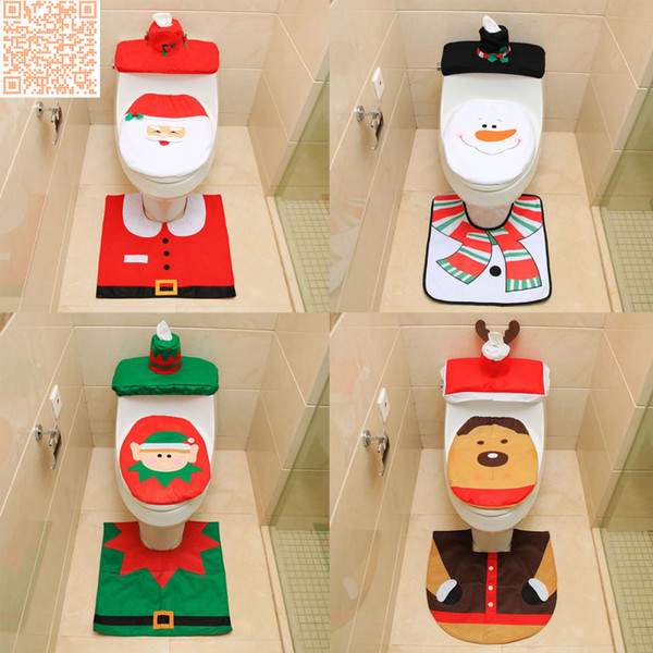 Christmas Gift Santa Toilet Seat Cover Rug Bathroom Set Christmas Decoration Party Decor three-piece suit 4 Types