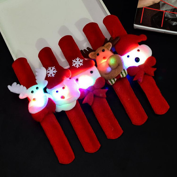 Snowman Bear Elk Santa Claus Sequins led Luminous Slap Bracelet Bangle Christmas Decoration Pat Circle Hand Rings Christmas Gift