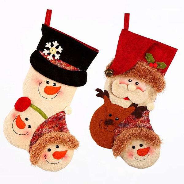 New Year Christmas Stockings Socks Santa Claus Candy Gift Bag Santa Claus Snowman Xmas Tree Hanging Ornament Decoration Toy