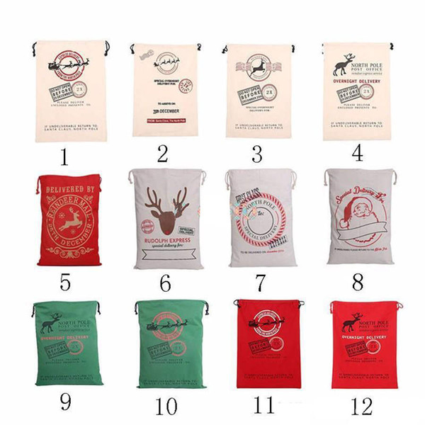 2017 New Hot Christmas Gift Bags Large Organic Heavy Canvas Bag Santa Sack Drawstring Bag With Reindeers Santa Claus Sack Bags for kids