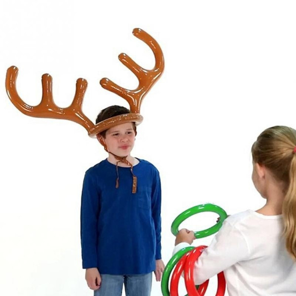 Christmas Toy Children Kids Inflatable Santa Funny Reindeer Antler Hat Ring Toss Christmas Holiday Party Game Supplies Toy (Size: 1)