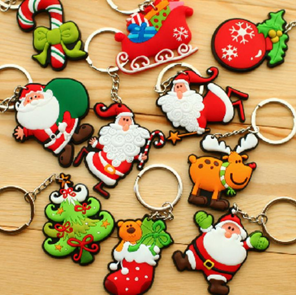 Christmas Santa Cartoon keychains Silicone Pendant Rings Purse Bag Charms Halloween Keyrings Hot Novelty Key Chains Personalized Gifts