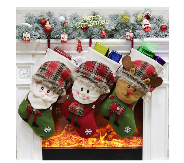 Christmas Canvas Stockings Hand Made Crafts Children Candy Gift Santa Bag Claus Snowman Deer Stocking Socks Xmas Tree christmas gift toys