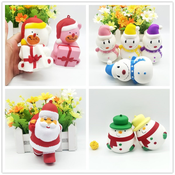 DHL 40pcs Squishy cartoon children toys kids Christmas gift Santa Claus inched back teddy bear snowman penguin Decompression toy