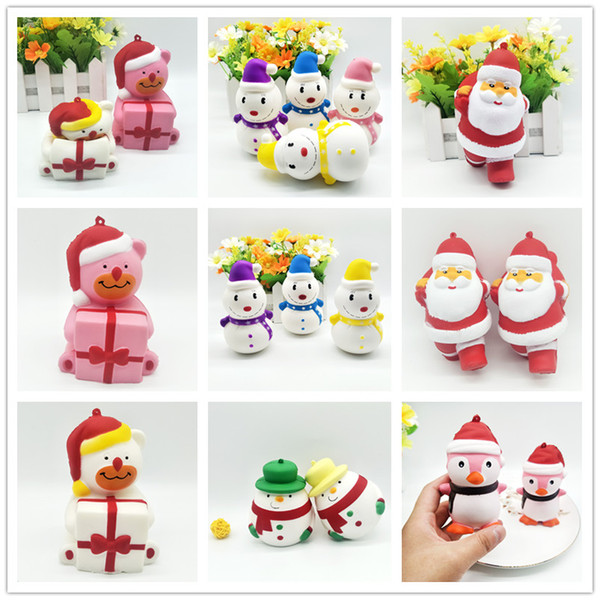 DHL 20pcs Squishy cartoon children toys kids Christmas gift Santa Claus inched back teddy bear snowman penguin Decompression toy