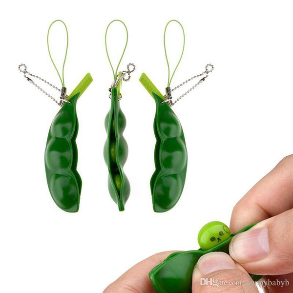 Funny Fidget Toys Squeeze Extrusion Bean Toys Keychains Keyring Pea Soybean Anti-anxiety Decompression Toys