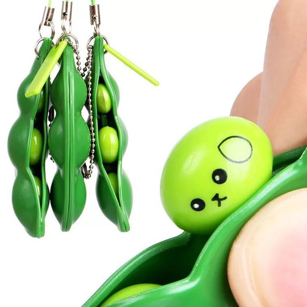 New Fun Beans Toys Creative Extrusion Cute Pea Bean Soybean Edamame Stress Relieve Keychain Toy Keyring Car Pendant For Phone Fun Beans