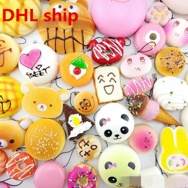 DHL ship Cute Kawaii Squishy Rilakkuma Donut Soft Squishies Cute Phone Straps Bag Charms Slow Rising Squishies Jumbo Buns Phone Charms