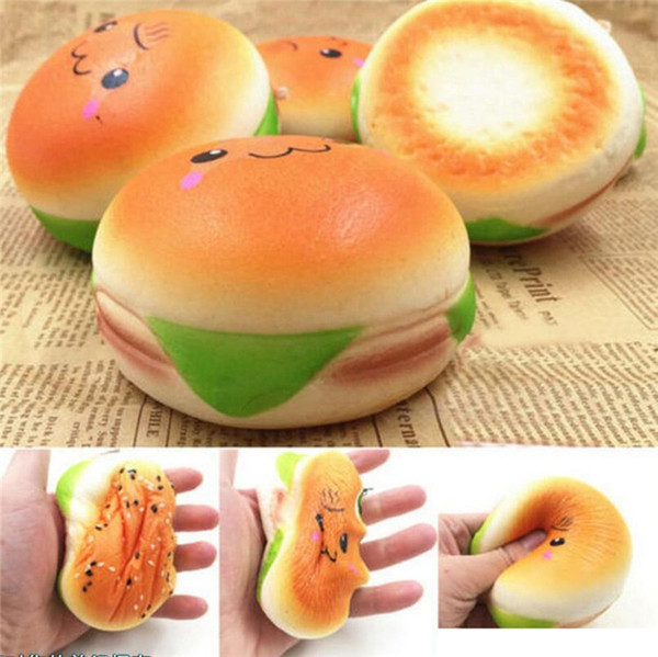 10cm Cute Jumbo Soft Squishy Smile Hamburger Charms Slow Rising Kawii Kids Toy Emoji Phone Straps For Cell Phone Decoration