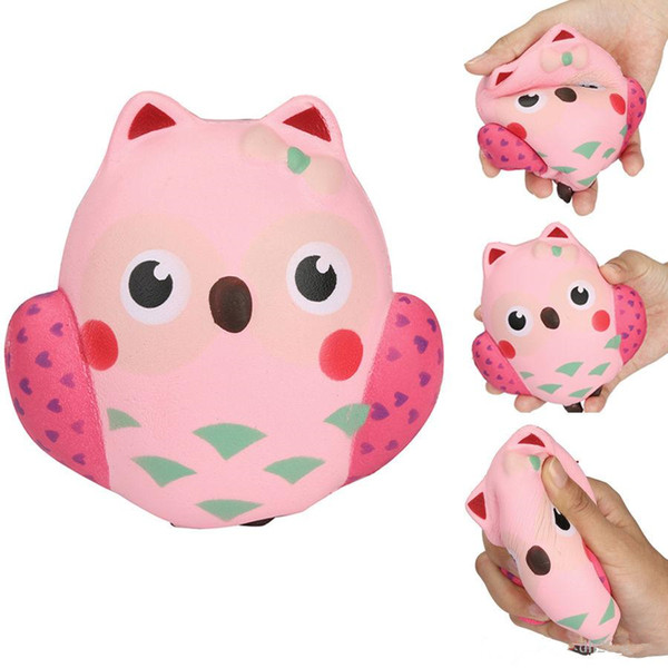 12CM Squishy Kawaii Cute Pink Owl PU Soft Slow Rising Phone Strap Squeeze Break Kids Toy Relieve Decompression Fun Gift