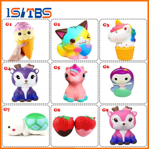 9G Style Anti-stress Cute Squishy Slow Rising Squishes Unicorn Mermaid Tortoise Cat Ice Cream Strawberry Squishi PU Squishy Toys Lanyard