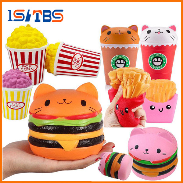 Jumbo Squishy Toys Children Slow Rising Antistrss Toy Cat Hamburger French fries Popcorn Coffee Cup Squishies Stress Relief