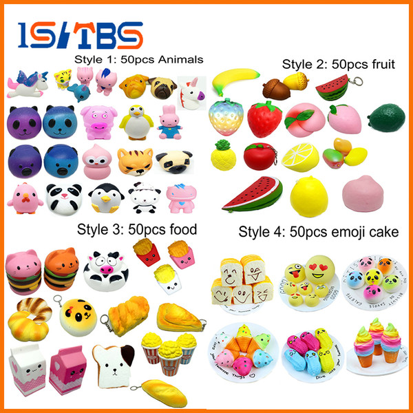 Hot Sale 50pcs/lot Squishy Slow Rising Fruit Vegtable Food Toys Squeeze Fun Super Cute Soft Anti-stress