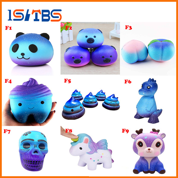 9F Style Antistress Galaxy Cute Kawaii Cartoon Deer Dinosaur Tooth Squishy Toys Slow Rising Skull Cotton Candy Cream Scented Squeeze Toys