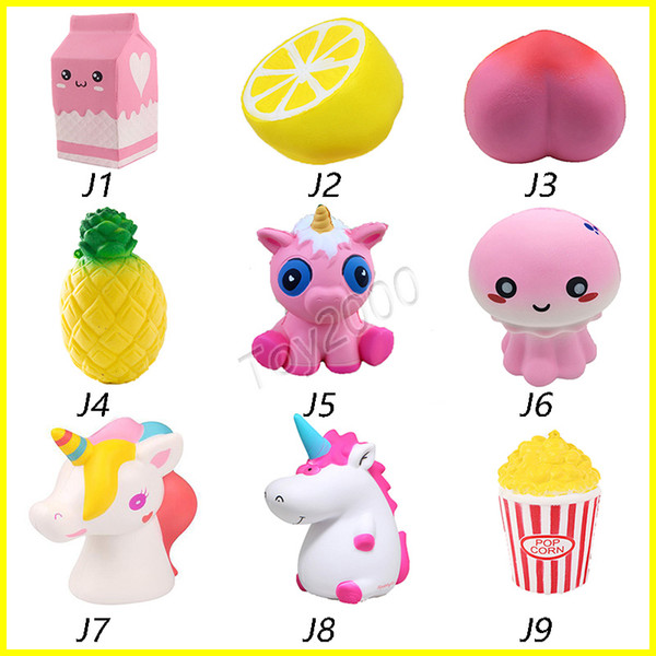 Hot Squishy toys Strawberry milk lemon peach Pineapple unicorn jellyfish popcorn Jumbo Decor Slow Rising Squishies Free Shipping