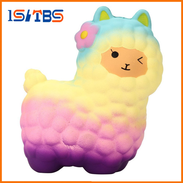 Original Jumbo Kawaii Squishy Slow Rising Bling Rainbow Sheep Alpaca Cute Animal Soft Squeeze Bread Cake Scented Toys Kids Fun