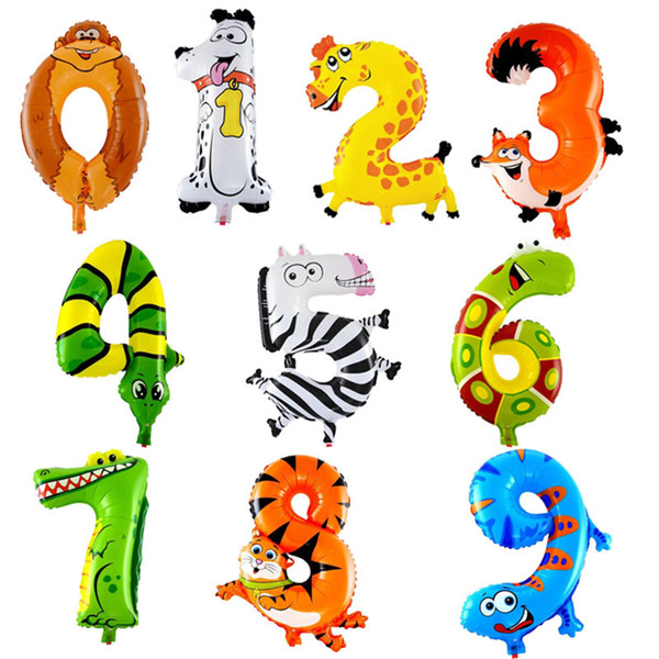 Cartoon Animals Number Foil Balloons Digit Animal head Inflatable Balloons Happy Birthday Party Baby room Decor kids gifts