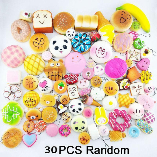 Slow Rebound Cake Bread Simulation Bread 30pcs Random Mix PU Cute Cartoon Pendant Food Squishy Super Kid Toy Relief Decompression Toys