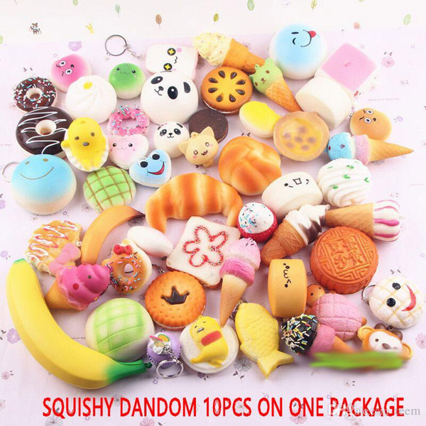 New arrival 10pcs/lot Slow Rising Squishy Rainbow sweetmeats ice cream cake bread Strawberry Bread Charm Phone Straps Soft Fruit Kids Toys