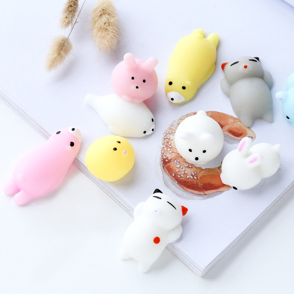 Fidget PVC Kawaii Animals Mochi Squishy Stress Relief Mini Hand Squeeze Decompression Party Favors Toys For Kids Adults