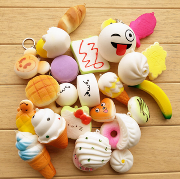 30pcs/bag Kawaii Squishy Donut Soft Scented Squishies Cute Phone Straps Slow Rising Squishies Jumbo Buns Bag Phone Charms Toys 120pcs=4bags