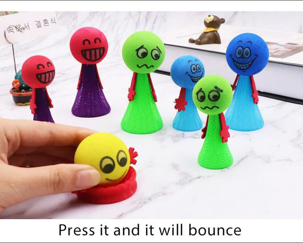 9cm Kawaii Bounce Ball Toys Funny Hip Hop Expressions Push&Down Elf Villain Doll Children Educational kids toy Game Gifts Decompression toys