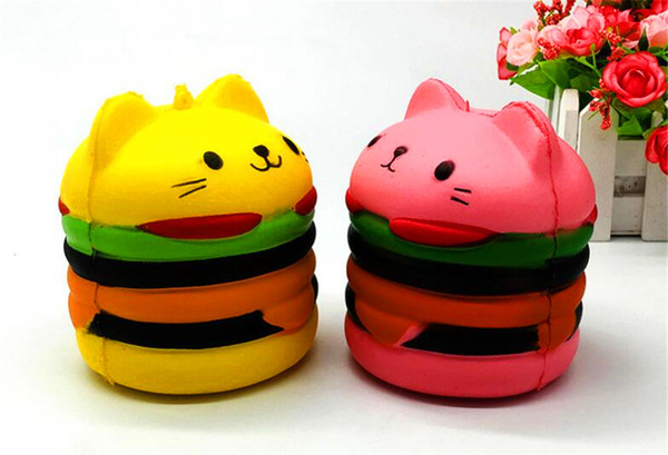 Burger Jumbo Squishy Toys Cat Head Burger Slow Rising Toy Novelty Simulation Food Soft Slow Rebound PU Arts