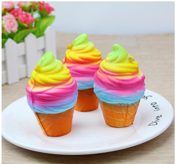 10CM Jumbo Kawaii Cute Squishy Rainbow Ice Cream Super Slow Rising Bread Bun Cake Sweet Charm Scented Kid Fun Toy Gift Wholesale