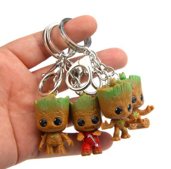 4 styles Groot Keychain Carton PVC Figures with Keychain Pendants Collectible Model Car Key Ring