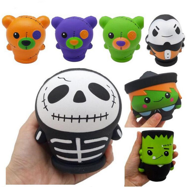 Halloween Jumbo Squishy Pumpkin The Skull Man Witch Vampire Green Zombie Scented Squishies Slow Rising Bread Kawayi Depression Kids Toys