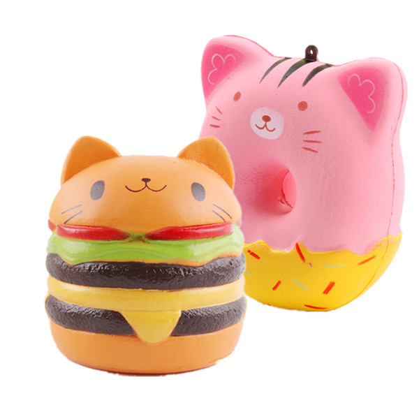 Squishy Cat Head Burger Donut Simulation Cat Face Expression Burger vent relieve pressure slow rebound PU toys DHL 