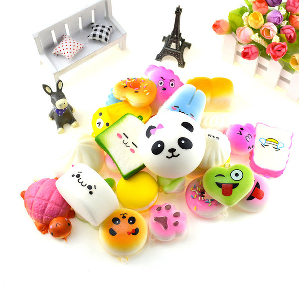 10pcs/lot Squishy Slow Rising toys Random Kawaii Squishies Mini Soft Foods Panda Bread Bun Toasts Multi Donuts Phone Straps