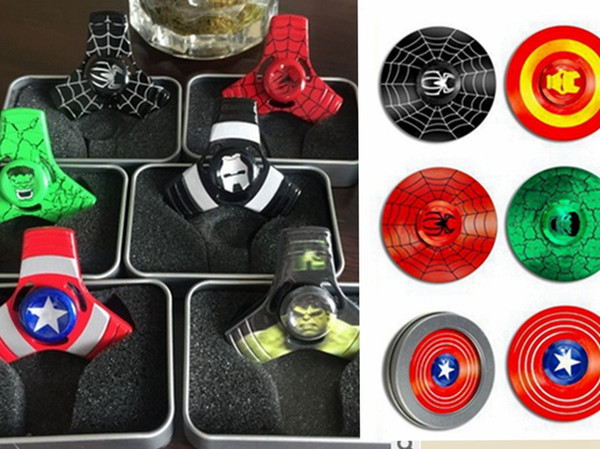 DHL Free Captain America Iron Man Triangle Fidget Spinners Aluminum Alloy Spinning Top Decompression Anxiety Toys