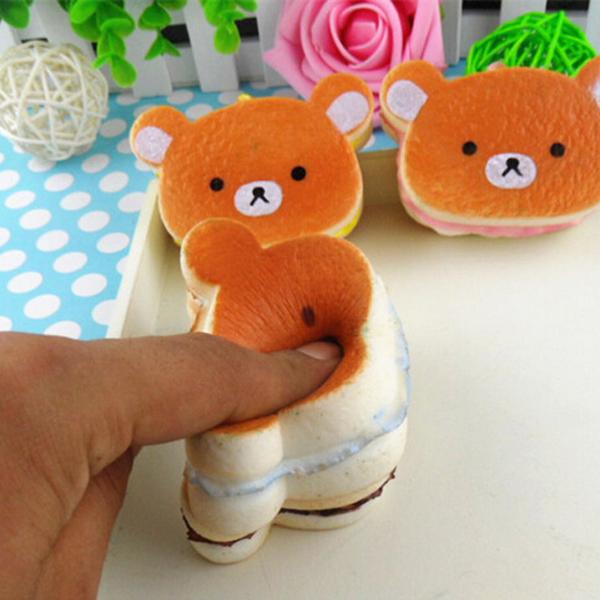 Bear Squishy Hamburger Soft Bear Bread Scented Straps Phone Charm Kids Toys E00697