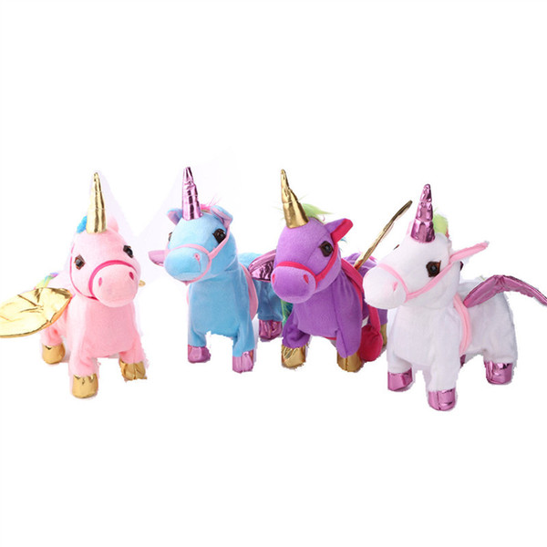 Electronic Pet Toys Sing and Walking Unicorn Electronic plush Robot rainbow Horses Christmas Gift Electronic plush toys hot sell