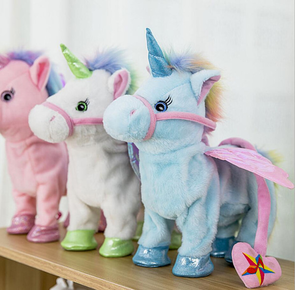 Electric Walking Unicorn Plush Toy Stuffed Animal Toy Electronic Music Unicorn Toy for Children Christmas Gifts 35cm FFA856