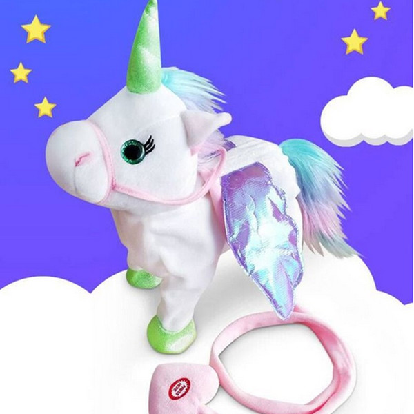 33X30 CM Toy Cute Unicorn Leash Flying Horse Figurine Will Walk Singing Gfts Without Battery V1