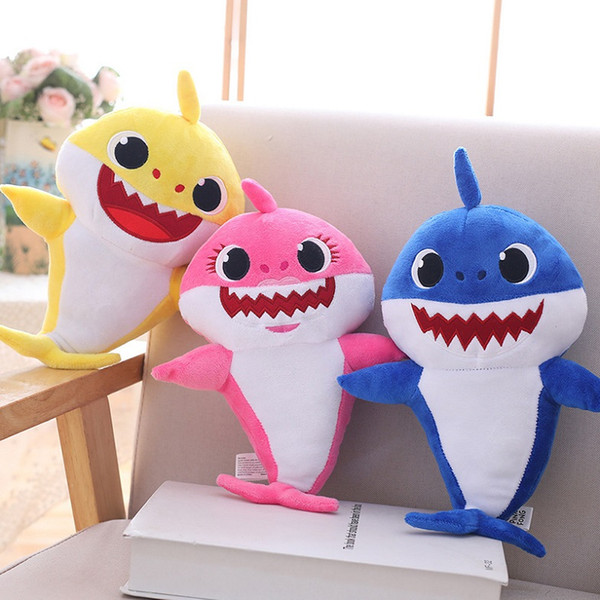 Soft Dolls Baby Shark Cartoon Toys With Music LED Cute Animal Plush Baby Toy Shark Baby Dolls Singing English Song Children gift