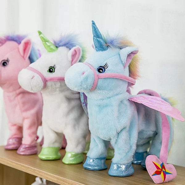 Electric Walking Unicorn Plush Toy Stuffed Animal Toy Electronic Music Unicorn Toy for Children Christmas Gifts 35cm FFA856 10pcs