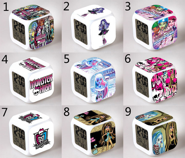 39 Design Children Monster High Clock 2015 new lovely LED pattern cartoon Monster High Night Colorful Glowing toys B001