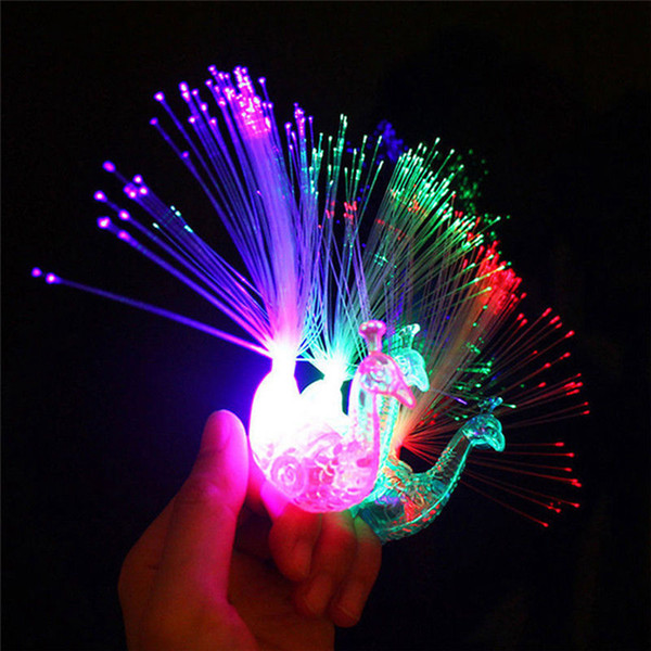 Peacock Finger Light Up Ring Laser LED Party Rave Favors Glow Beams Toys Peacock Night Light AAA257