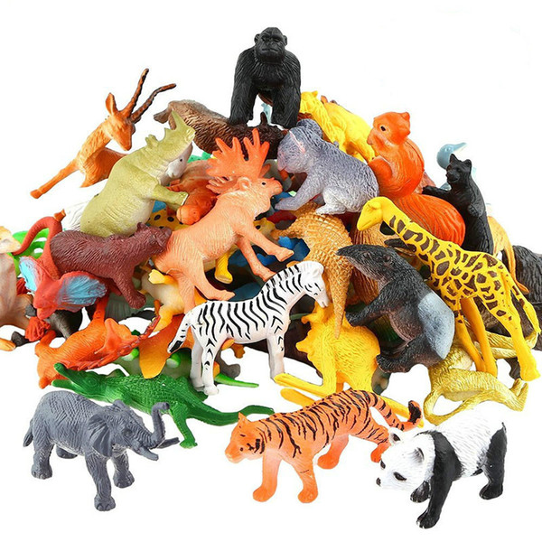 53pcs/set Mini Animal World Zoo Model Figure Action Toy Set Cartoon Simulation Animal Lovely Plastics Collection Toy For Kids